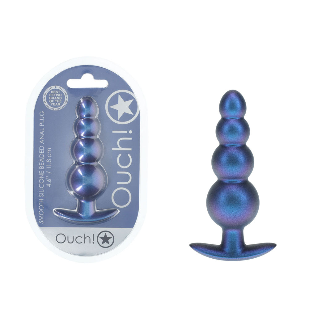OUCH! Beaded Anal Plug - Metallic Blue - Metallic Blue 11.7 cm Butt Plug Shots Toys